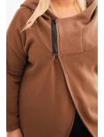 Dámska zateplená mikina Plus Size s kapucňou a asymetrickým zipsom Brown