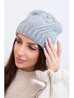 Dámska zimná vlnená čiapka s geometrickým vzorom a jemným leskom K401 svetlo sivá