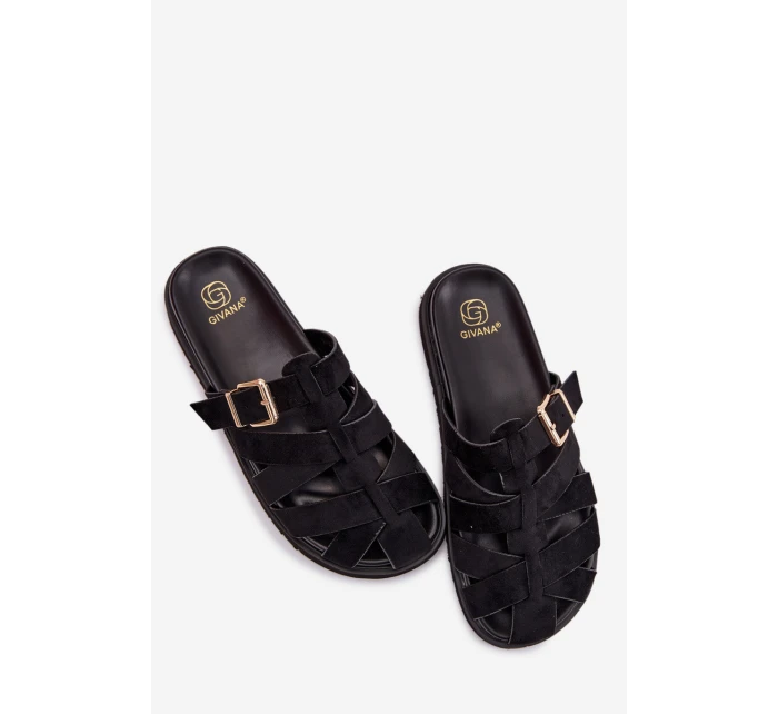 Dámské pantofle s pásky a zlatým sponou Černé Roselisse