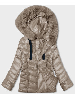 Krátka béžová zimná bunda s kapucňou (5M3138-62)