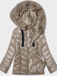 Krátká béžová zimní bunda s kapucí model 21246232 - J.STYLE