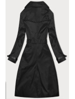 Dámsky dlhý čierny kabát s opaskom (1803#-1)