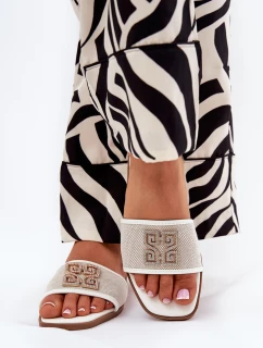 Elegantní dámské pantofle s ozdobou na plochém podpatku bílé model 21685539 - Boto