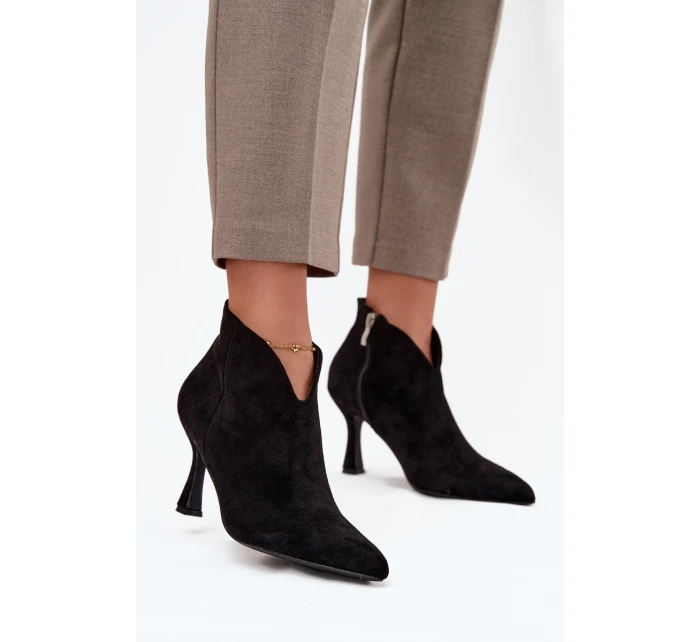 Niskie Botki Damskie Na Szpilce Eko Zamszowe Czarne Jolivra Niskie Botki Damskie Na Szpilce Eko Zamszowe Czarne Jolivra