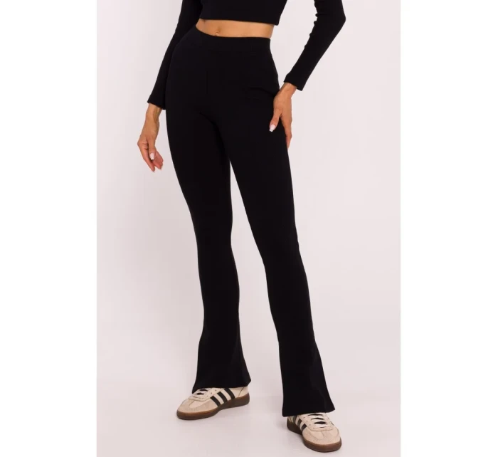 M816 Rebrované legíny s rozdelenou nohavicou - čierne