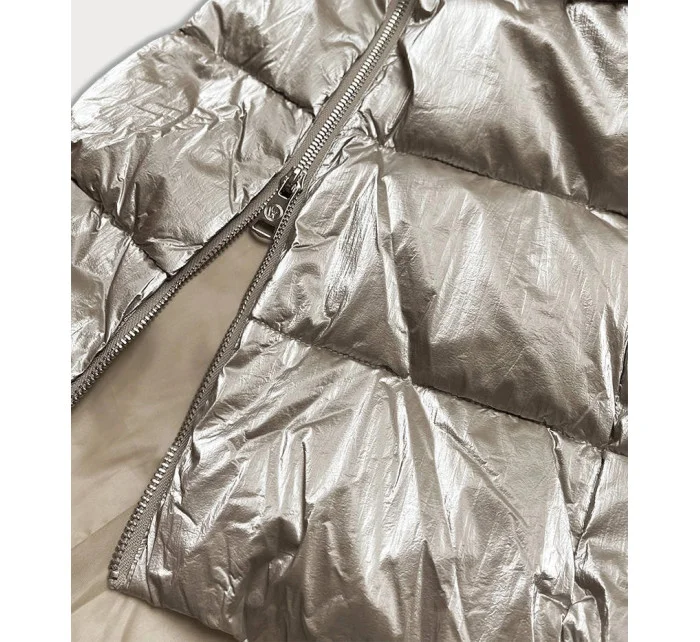 Béžová dlhá lesklá dámska zimná bunda (775) Béžová dlhá lesklá dámska zimná bunda (775)