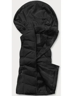 Čierna dámska páperová vesta s kapucňou (5M720-392)