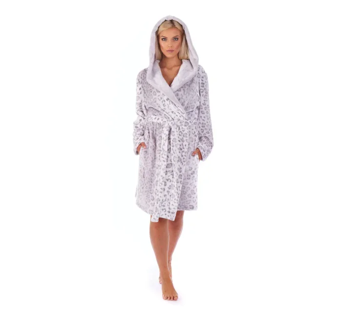 Dámsky župan irbis 4856 s kapucňou vzorovaný krátky - Vestis