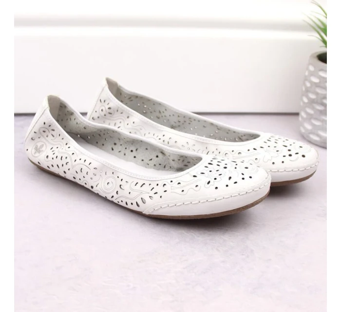 Kožená pohodlná polobotka W model 22033618 bílá - Rieker