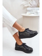 Zazoo 2973 Skórzane Półbuty Na Platformie Z Ażurowym Wzorem Czarne