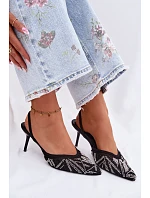 Ozdobené sandály s na jehlovém podpatku Černé model 22111307 - Boto