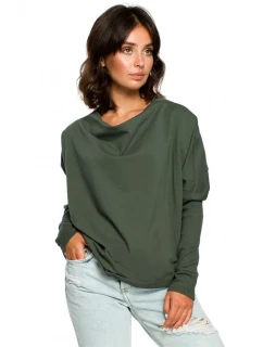 Oversized top s výstřihem do V na zádech zelený model 18001900 - BeWear