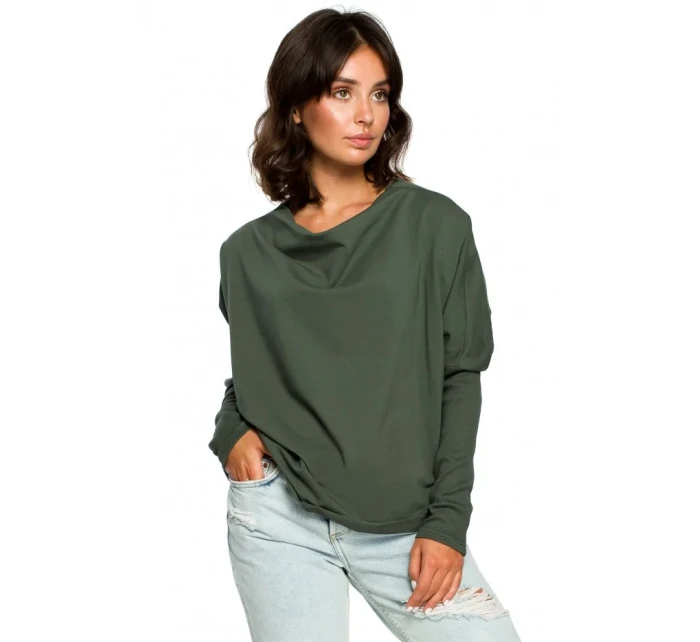 Oversized top s výstřihem do V na zádech zelený model 18001900 - BeWear Oversized top s výstřihem do V na zádech zelený model 18001900 - BeWear