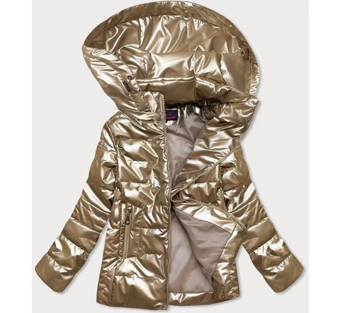 Lesklá zlatá prošívaná dámská bunda model 16149533 - 6&8 Fashion Lesklá zlatá prošívaná dámská bunda model 16149533 - 6&8 Fashion