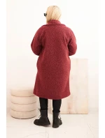 Dámský kabát Plus Size s vlnou a velkým límcem bordó
