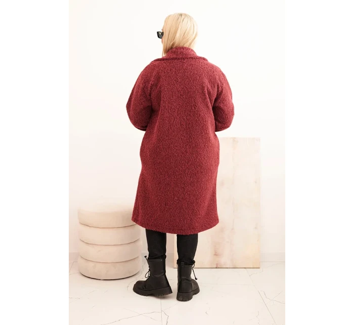 Dámský kabát Plus Size s vlnou a velkým límcem bordó