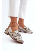 Damskie Skórzane Sandały Na Niskim Obcasie W Kwiaty Maciejka N6539-38 Zielone