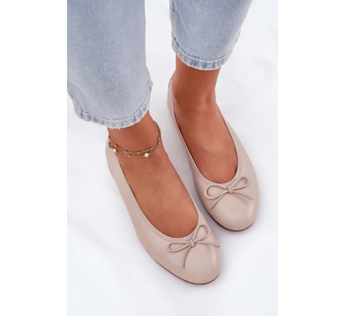 Skórzane Baleriny Damskie Maciejka P6800-04 Beżowe