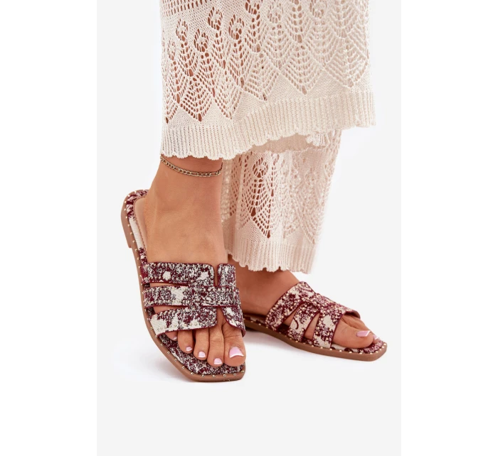 Zdobione Klapki Na Płaskim Obcasie Bordowe Anniles