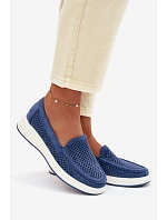 Dámské perforované mokasiny model 22069480 modré - SERGIO LEONE Dámské perforované mokasiny model 22069480 modré - SERGIO LEONE