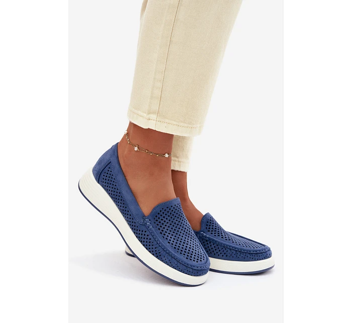 Dámské perforované mokasiny model 22069480 modré - SERGIO LEONE Dámské perforované mokasiny model 22069480 modré - SERGIO LEONE