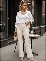 Dámske široké džínsy s vysokou sedmičkou béžové FashionStreet UY2944