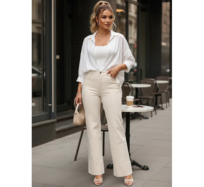 Dámske široké džínsy s vysokou sedmičkou béžové FashionStreet UY2944