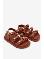 Dívčí sandály se zlatým detailem hnědé model 21701114 - Boto Dívčí sandály se zlatým detailem hnědé model 21701114 - Boto