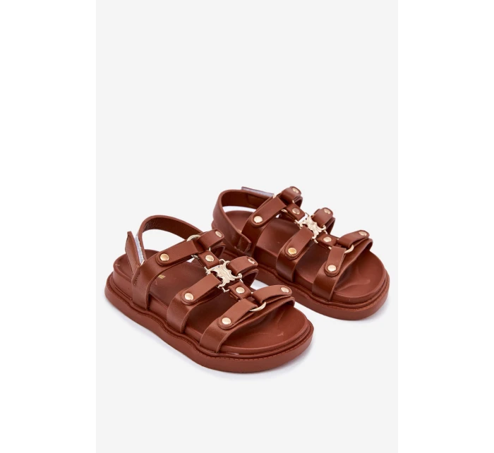 Dívčí sandály se zlatým detailem hnědé model 21701114 - Boto Dívčí sandály se zlatým detailem hnědé model 21701114 - Boto