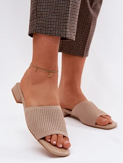 Materiálové dámské pantofle na plochém podpatku tmavě béžové model 22122687 - Boto