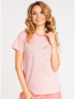 Dámské krátké bavlněné pyžamo model 17534709 Růžové - Yoclub
