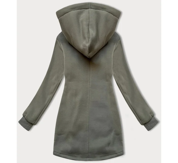Šedo-zelená dámska mikina na zips z rôznych lepených materiálov LHD (AMG-165) Šedo-zelená dámska mikina na zips z rôznych lepených materiálov LHD (AMG-165)