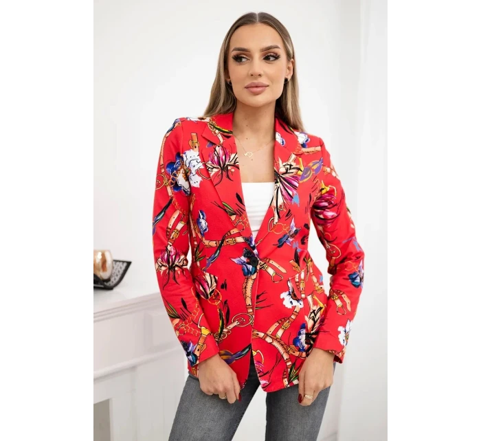 Bavlnená bunda s potlačou a gombíkom malina