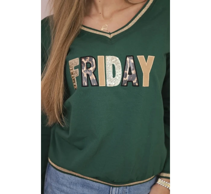 Dámska mikina s kapucňou s flitrovým nápisom zelená