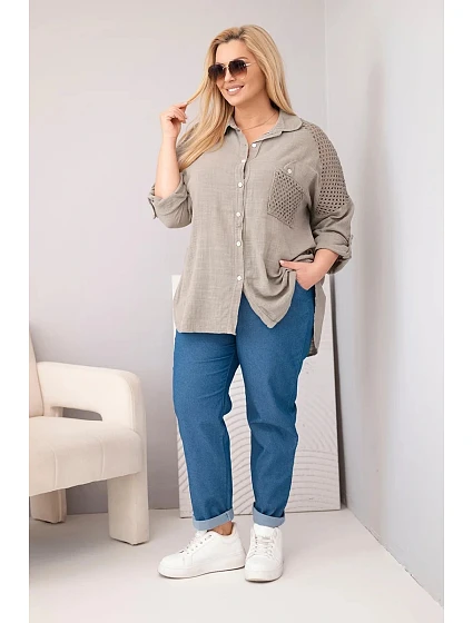 Dámská viskózová košile Plus Size s límečkem a krajkovou vsadkou fango