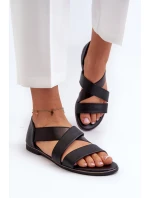 Skórzane Sandały Ze Ściągaczem Czarne Apulia Skórzane Sandały Ze Ściągaczem Czarne Apulia