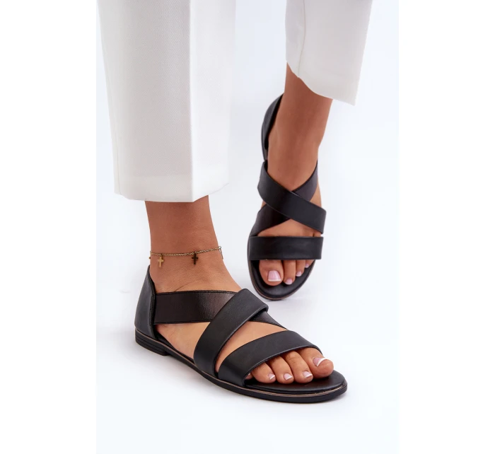 Skórzane Sandały Ze Ściągaczem Czarne Apulia Skórzane Sandały Ze Ściągaczem Czarne Apulia