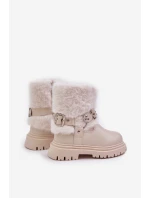 Eko Skórzane Botki Dziewczęce Z Futerkiem I Klamrami Beżowe Cartemes Eko Skórzane Botki Dziewczęce Z Futerkiem I Klamrami Beżowe Cartemes