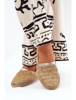 Eleganckie Skórzane Espadryle Z Plecionką Zazoo 10178 Beżowo-Złote