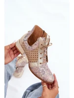 Skórzane Botki Trzewiki Maciejka 05541-04 Beżowo-Złote