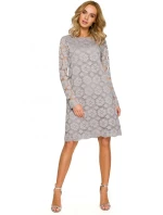 M406 čipkované šaty v tvare A s dlhými rukávmi - sivé