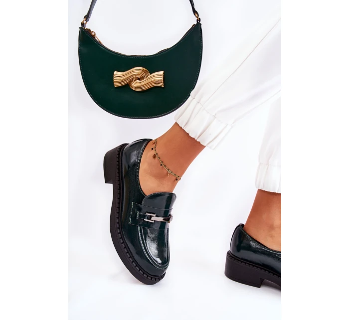 Lakierowane Półbuty Ze Srebrną Ozdobą Zielone Lemar Hestill