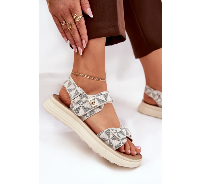 Materiałowe Sandały Damskie Na Platformie Beżowe Leriot Materiałowe Sandały Damskie Na Platformie Beżowe Leriot