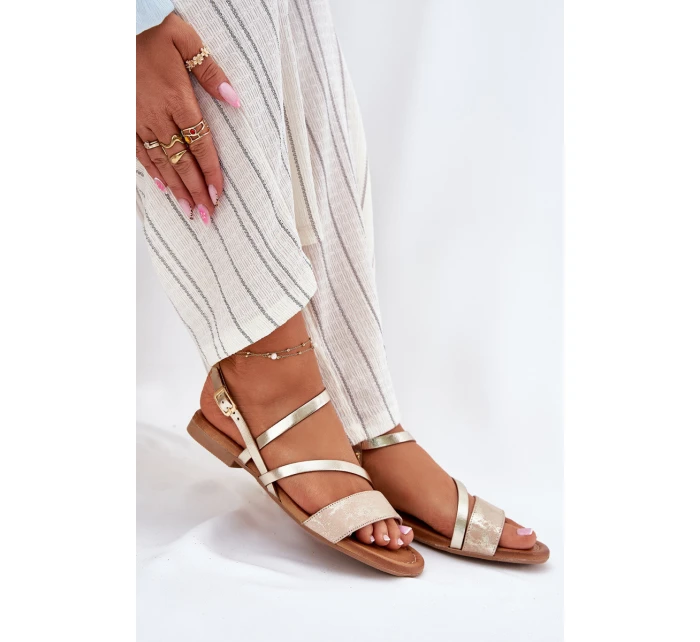 Skórzane Sandały Damskie Na Płaskim Obcasie Maciejka 06966-25 Złote Skórzane Sandały Damskie Na Płaskim Obcasie Maciejka 06966-25 Złote