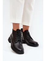Zateplené kožené dámské boty na nízkém podpatku model 21710502 Černé - VINCEZA