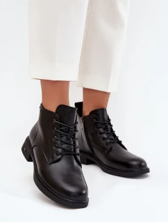 Ocieplane Skórzane Botki Damskie Na Niskim Obcasie Vinceza 39953 Czarne