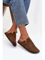 Dámske papuče a topánky na platforme s prackou - hnedé Selio