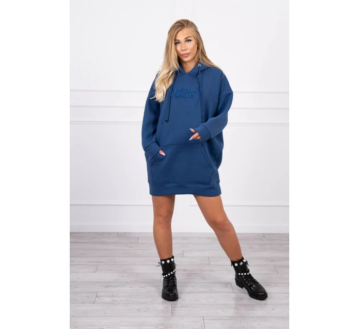 Zateplená mikina s vyšívaným textom oversize denim