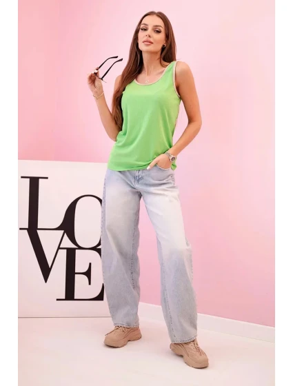 Dámská halenka na ramínka s ozdobným lemem jasně zelená