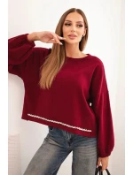 Dámska mikina s ozdobným lemom v spodnej časti bordová